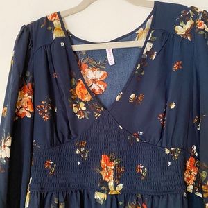 navy floral long sleeve dress